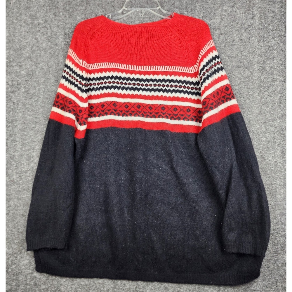 Karen Scott II Fair Isle Sweater Women 2X Red Navy Blue Wool Blend Oversized - Picture 2 of 6